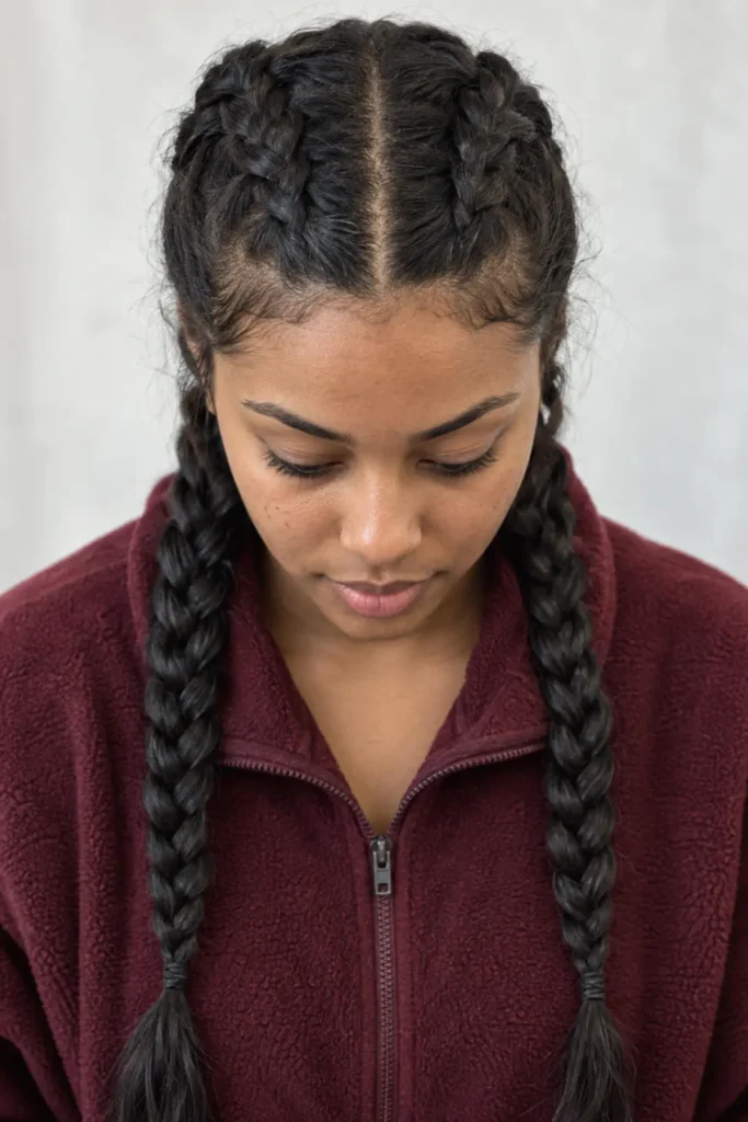 Thick Black Hair In Dutch Braids — Winter Haircuts for Girls