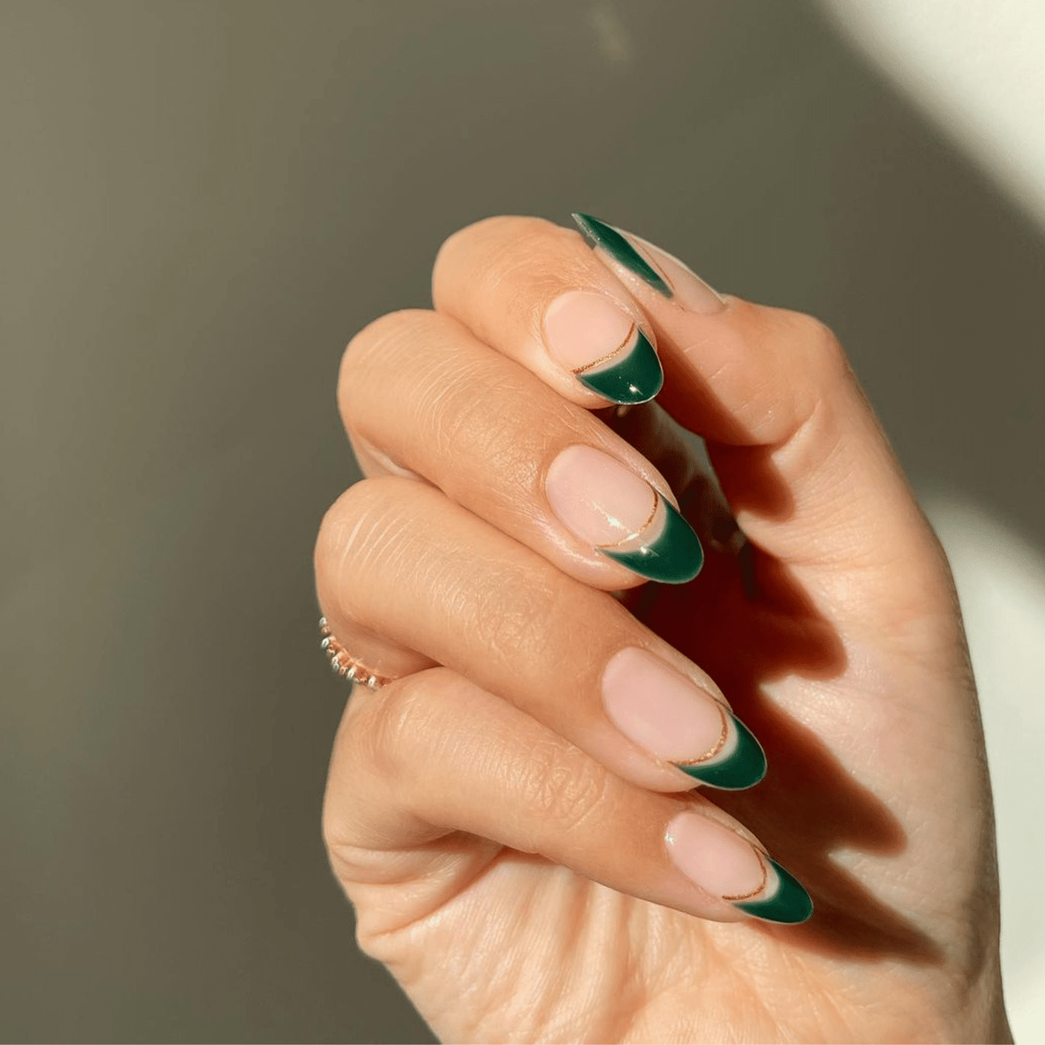 French Tip With Gold Line Accent Visual Idea French Tip With Gold Line Accent Visual Idea — Emerald Green Nails