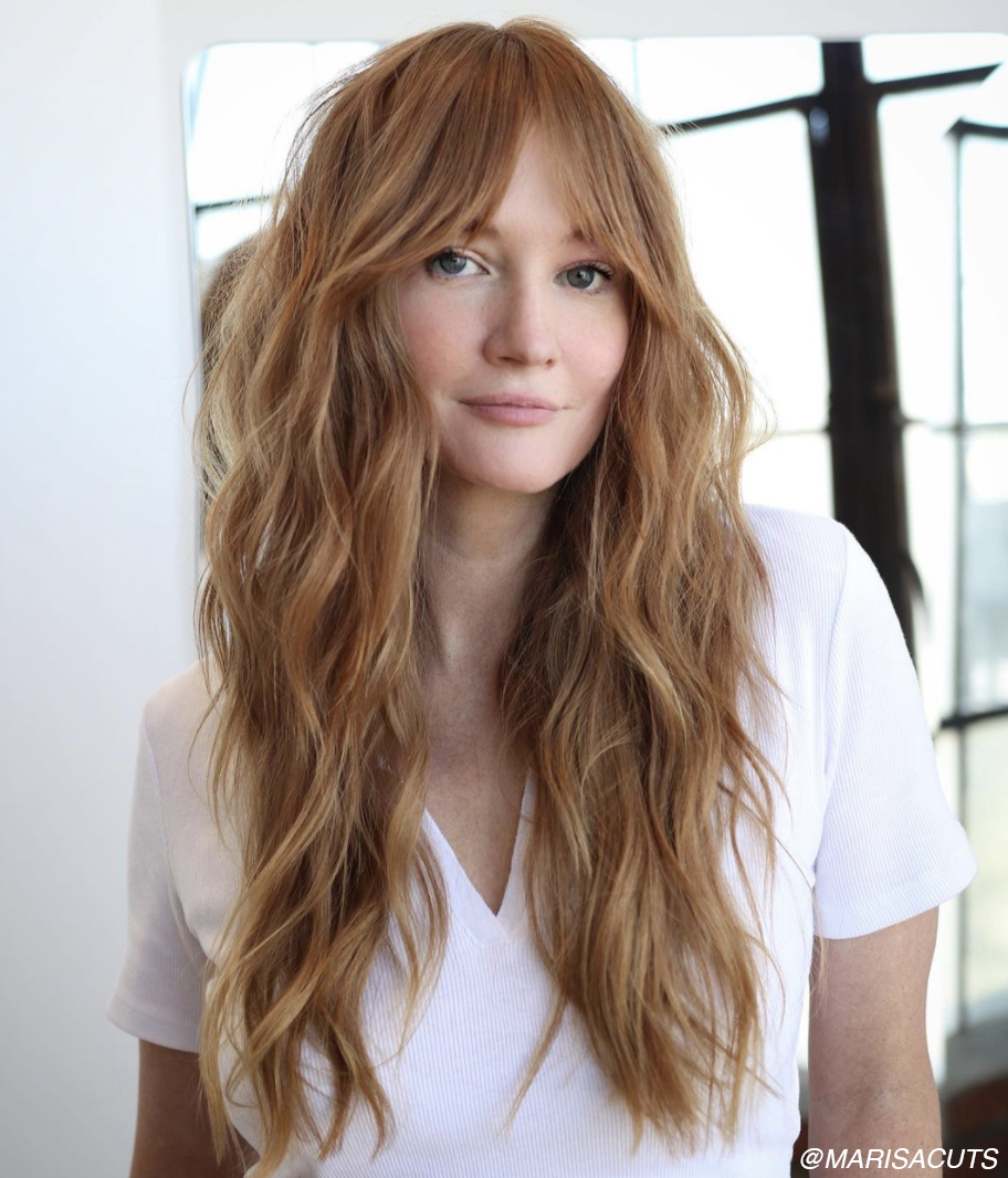 Strawberry Blonde Layers With Full Bangs Strawberry Blonde Layers With Full Bangs — Winter Haircuts with Bangs