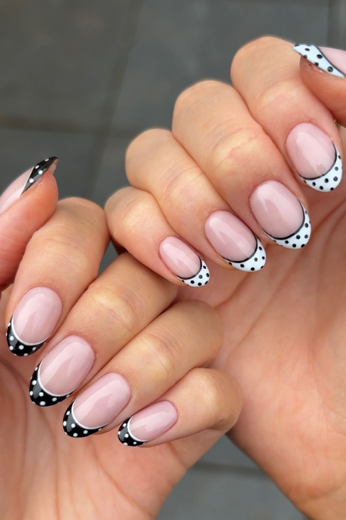 Medium Oval Polka Dot French Tips — Cute Nail Designs