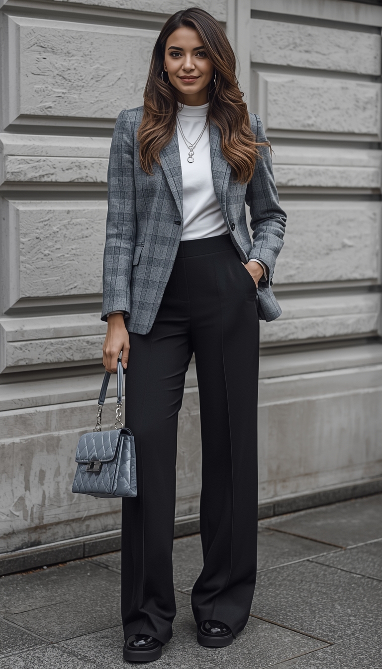 Checked Blazer and Wide-Leg Trousers for a Polished Work Ensemble — Classy Winter Outfits