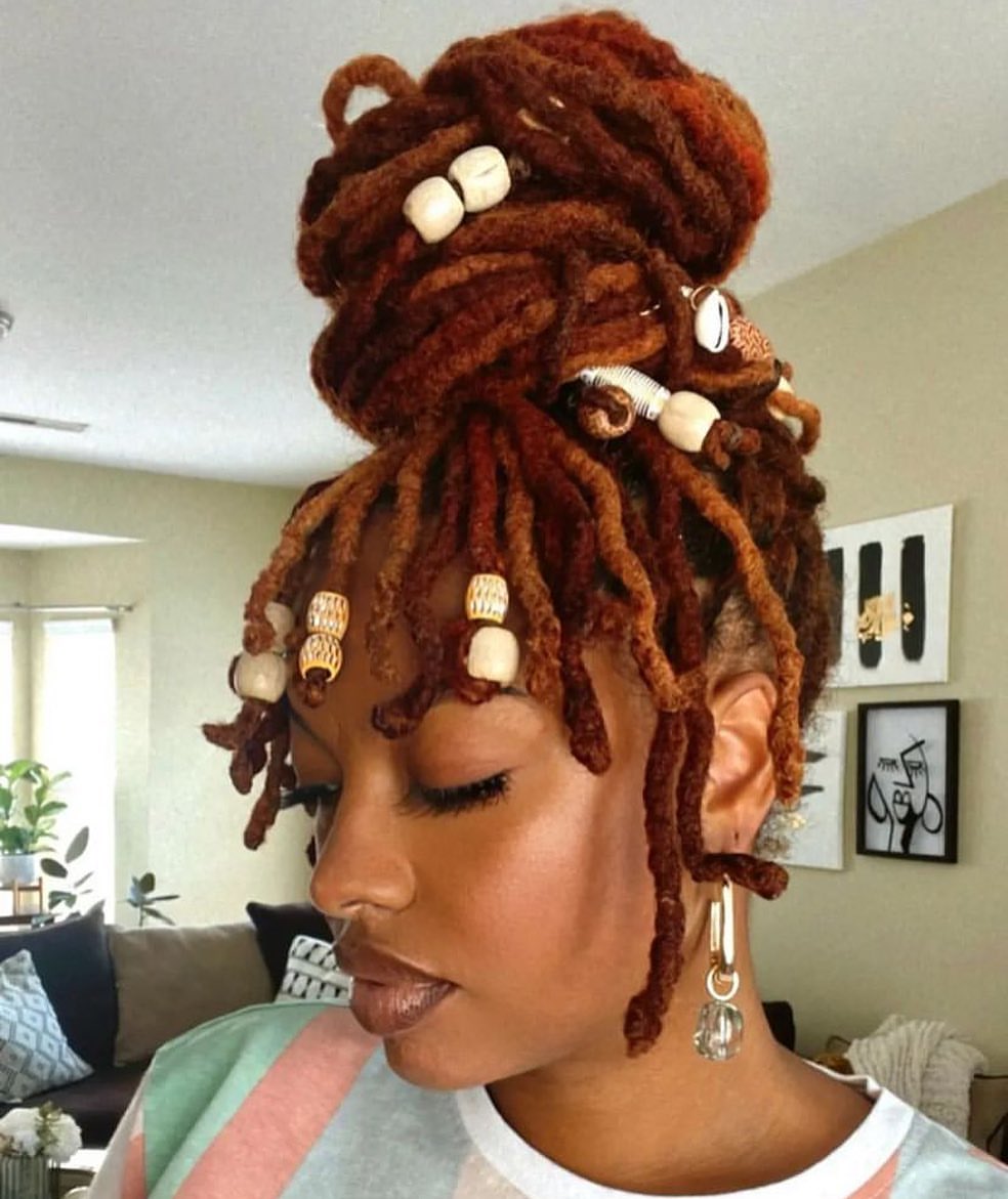 Festive Reddish-Brown Loc Updo Festive Reddish-Brown Loc Updo — Winter Loc Styles