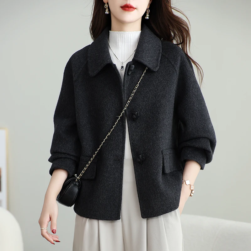 Must-have for 2025! korean style petite double-faced fleece cropped coat with toggle closure: styling