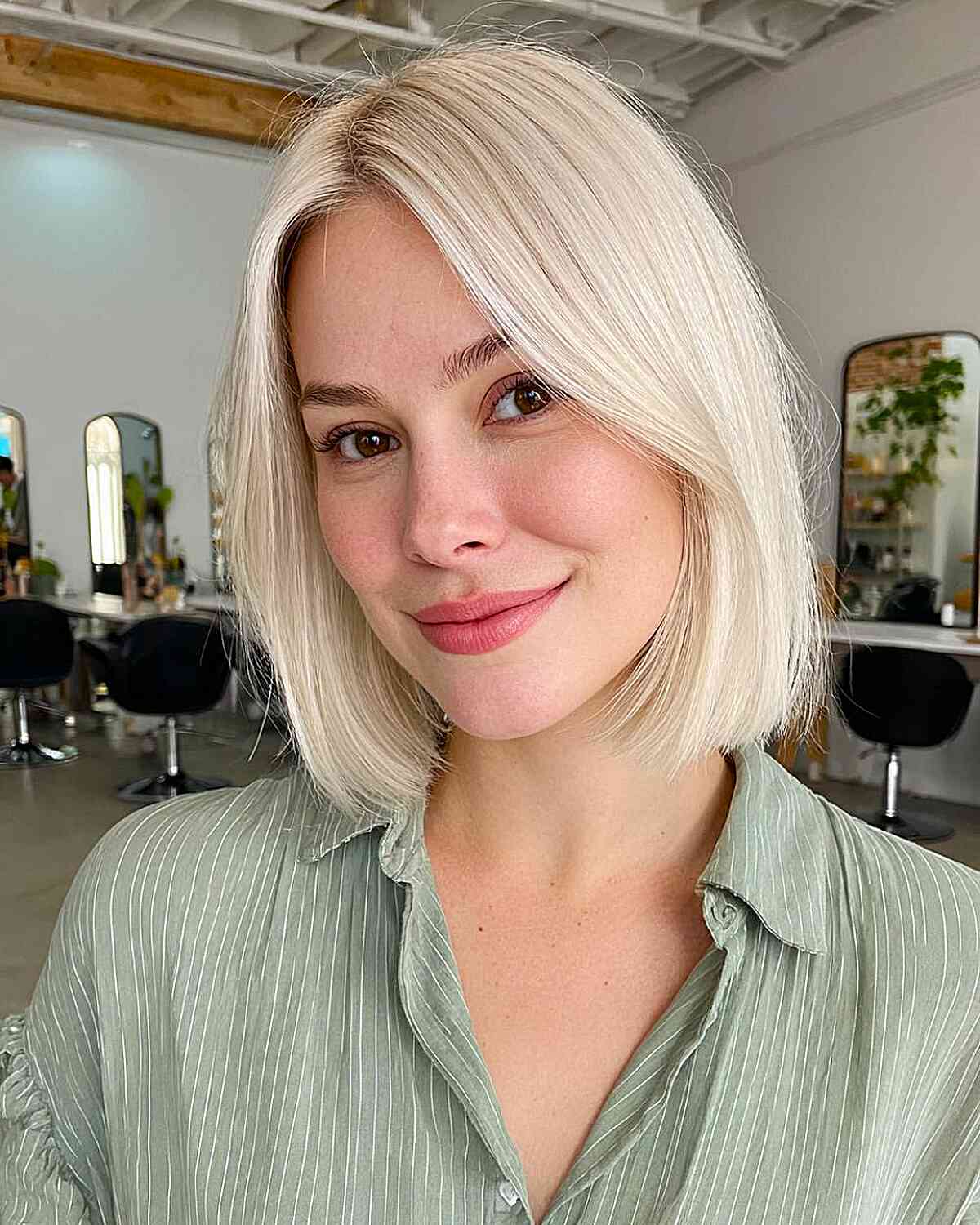 Sleek Icy Blonde Chin Bob — Icy Blonde Hair