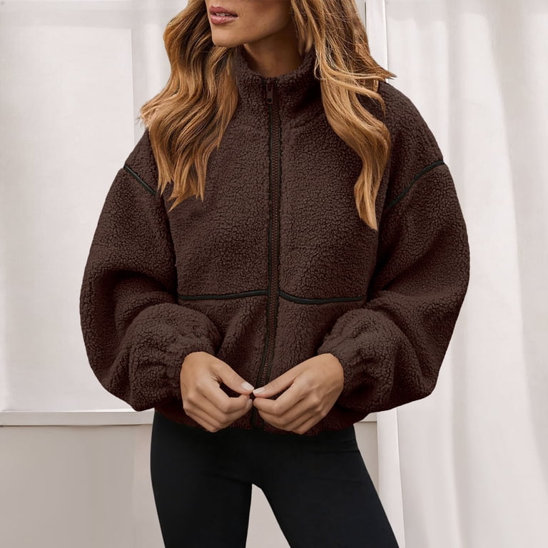 Colorblock Detail: Brown and Black Fleece Crop Jacket Colorblock Detail: Brown and Black Fleece Crop Jacket — Fleece Jacket Outfits