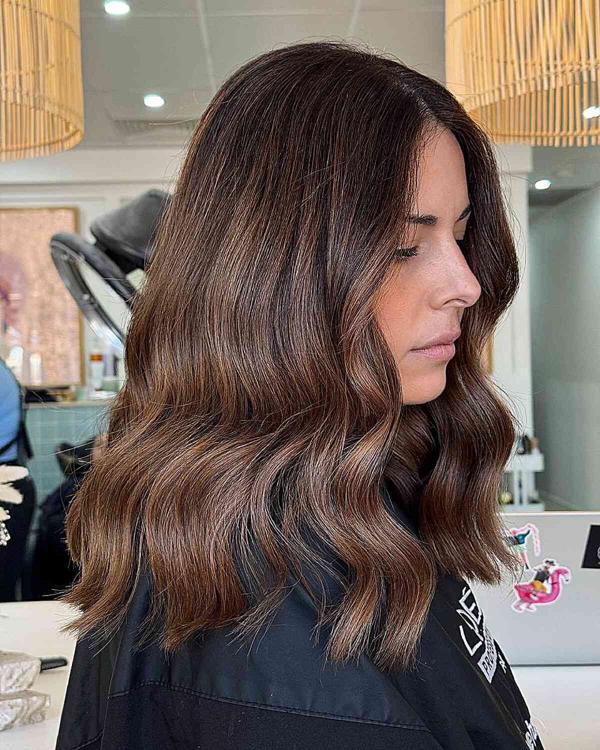 Subtle Blonde Undertones in Dark Brown Lob — Blonde to Brunette Hair