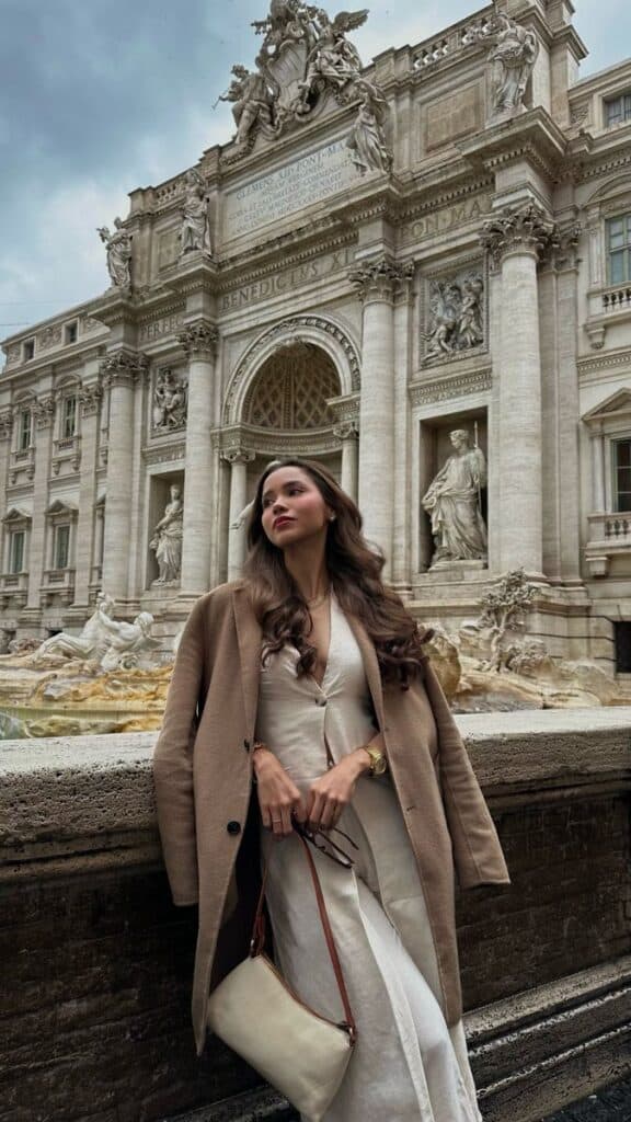 Effortless Camel Coat Over a Cream Dress — Italy Winter Outfits
