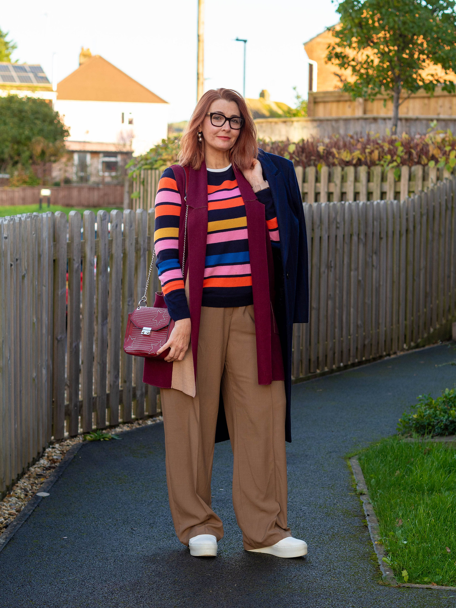 Textured Layers with Striped Sweater and Vest — Winter Layering Outfits