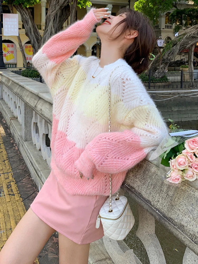 Playful Pastel: Colorblock Sweater with Mini Skirt Playful Pastel: Colorblock Sweater with Mini Skirt — Oversized Sweater Outfits