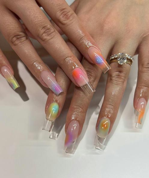 Long Coffin Pastel Rainbow Ombre Long Coffin Pastel Rainbow Ombre — Trendy Simple Nail Designs