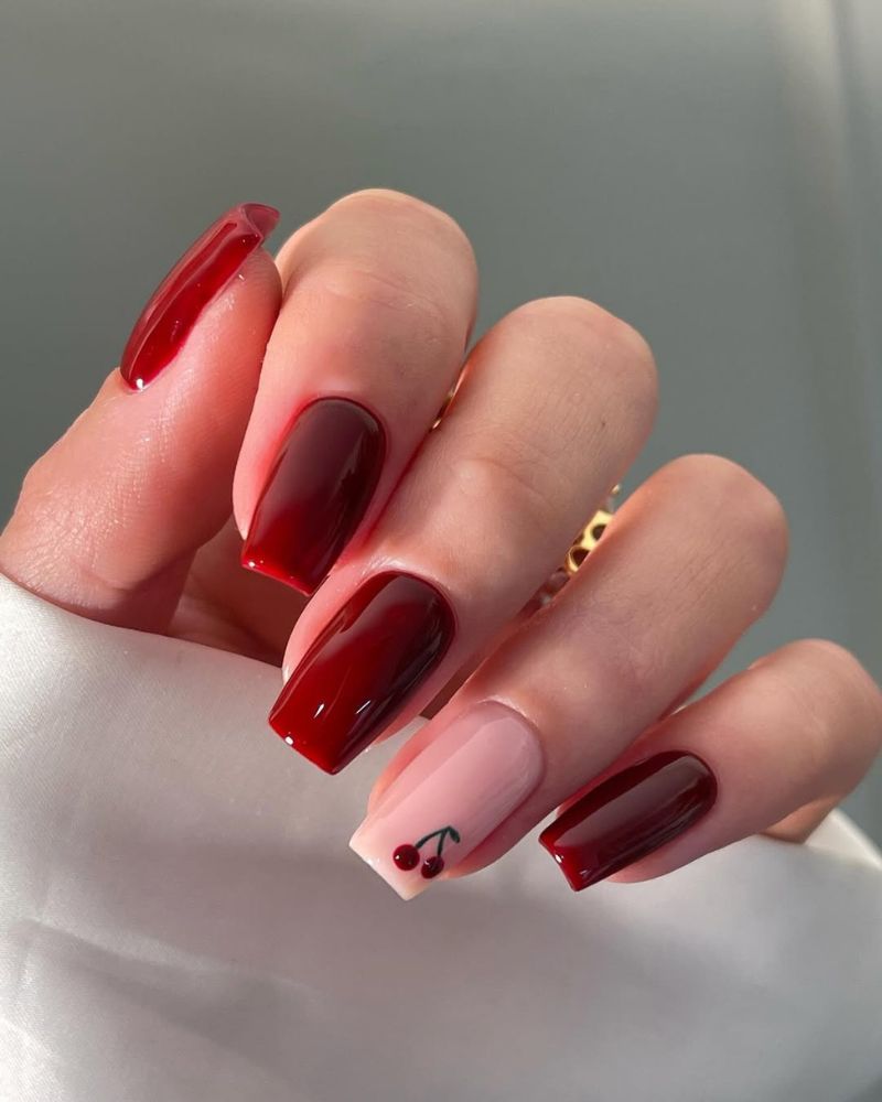Deep Red and Sheer Pink Long Square Nails Deep Red and Sheer Pink Long Square Nails — Cherry Red Nails