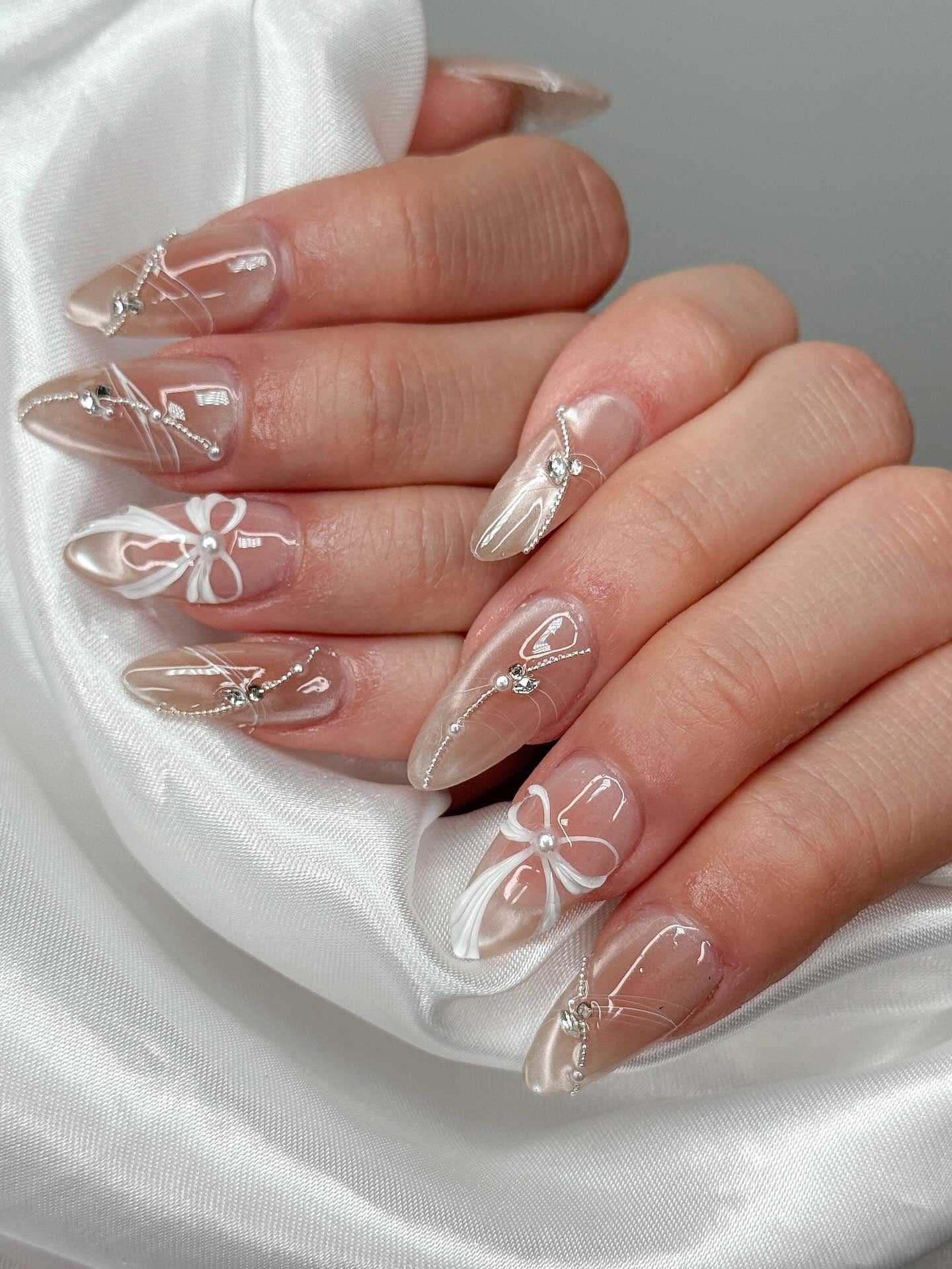 Glitter and Rhinestone Stiletto Wedding Nails — Winter Wedding Nails