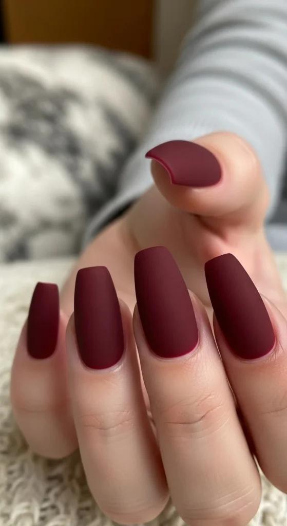 Matte Dark Cherry Coffin Nails Matte Dark Cherry Coffin Nails — Black Cherry Nails