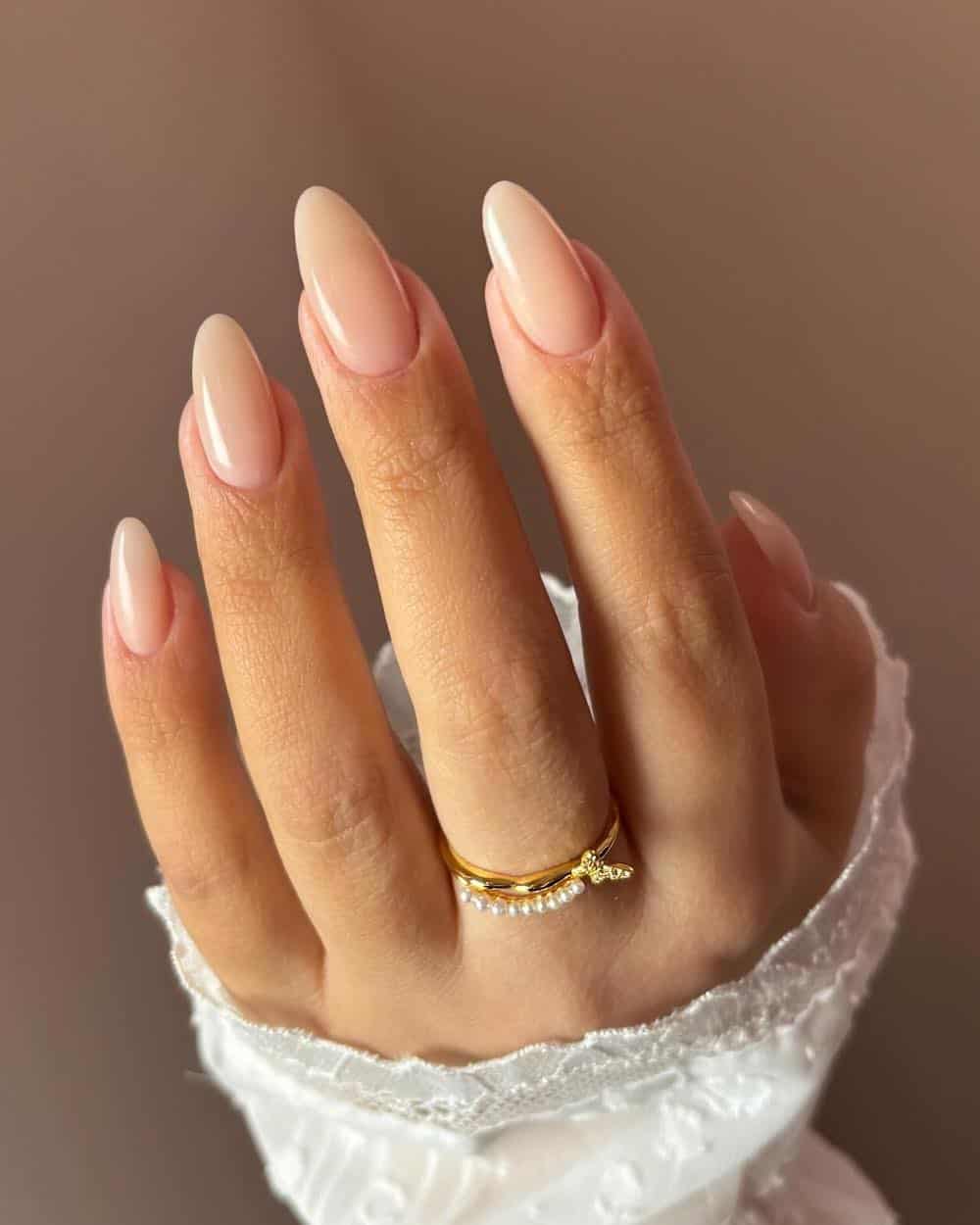 Long Almond Sheer Nude Beige Glossy Nails Long Almond Sheer Nude Beige Glossy Nails — Winter Nude Nails