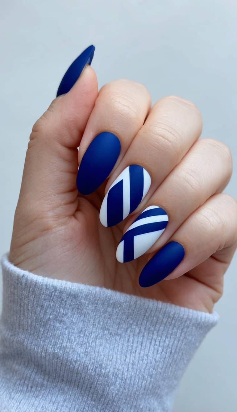 Matte Navy Graphic Stripes Matte Navy Graphic Stripes — Navy Blue Nails