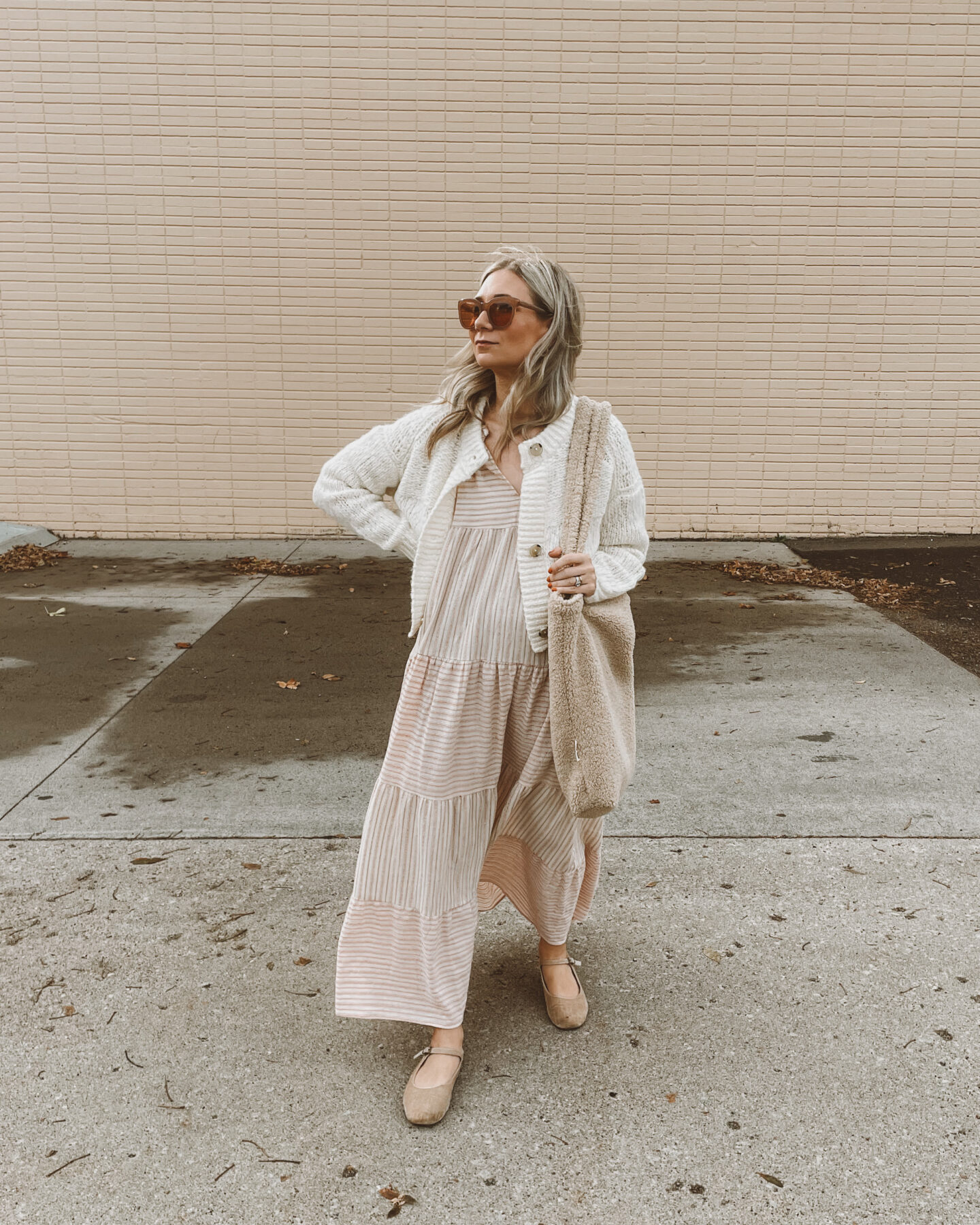 Boho Comfort: Cream Cardigan with Tiered Maxi Dress Boho Comfort: Cream Cardigan with Tiered Maxi Dress — Cardigan Outfits