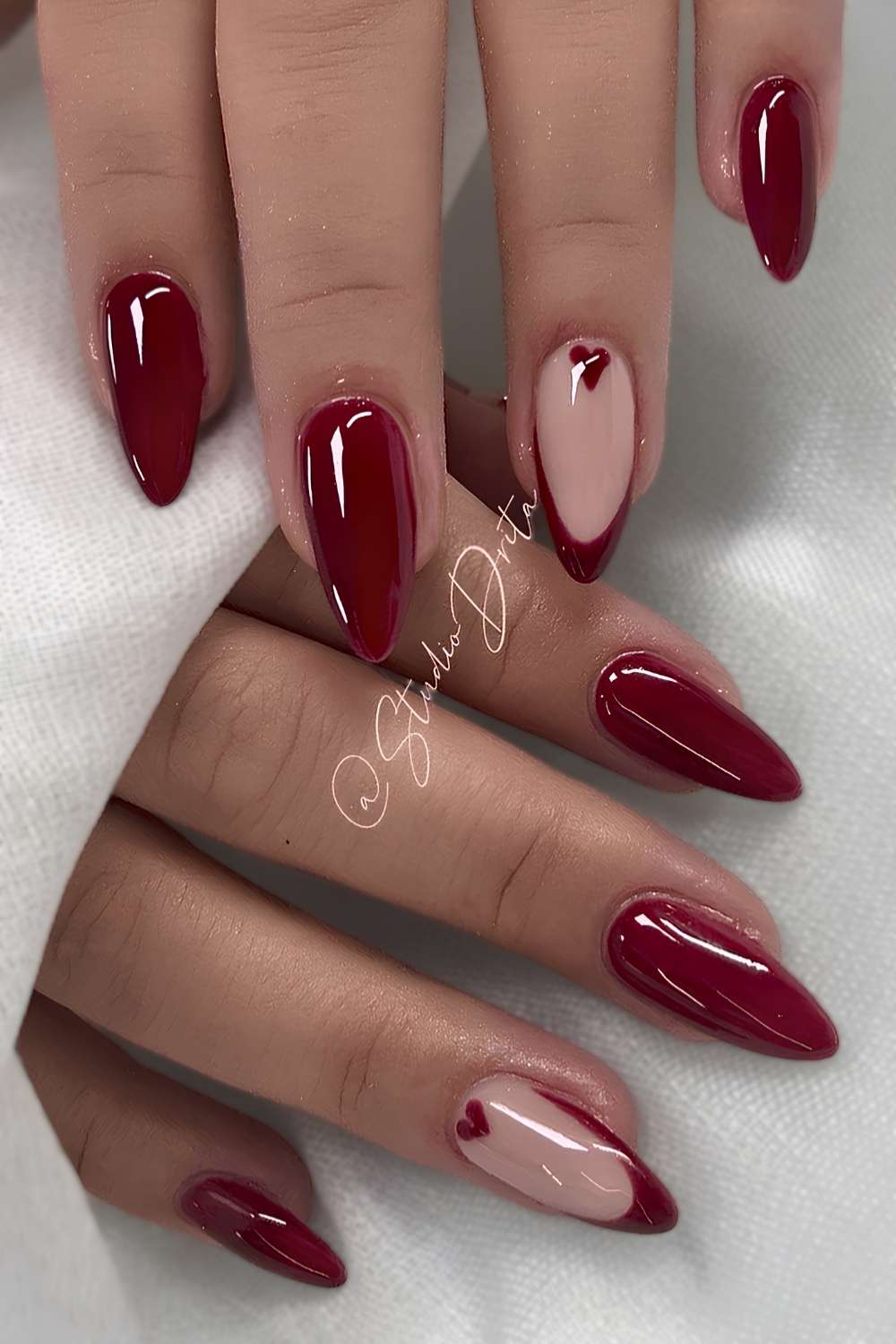 Cherry Motif Nude Base Stiletto Nails Cherry Motif Nude Base Stiletto Nails — Cherry Red Nails