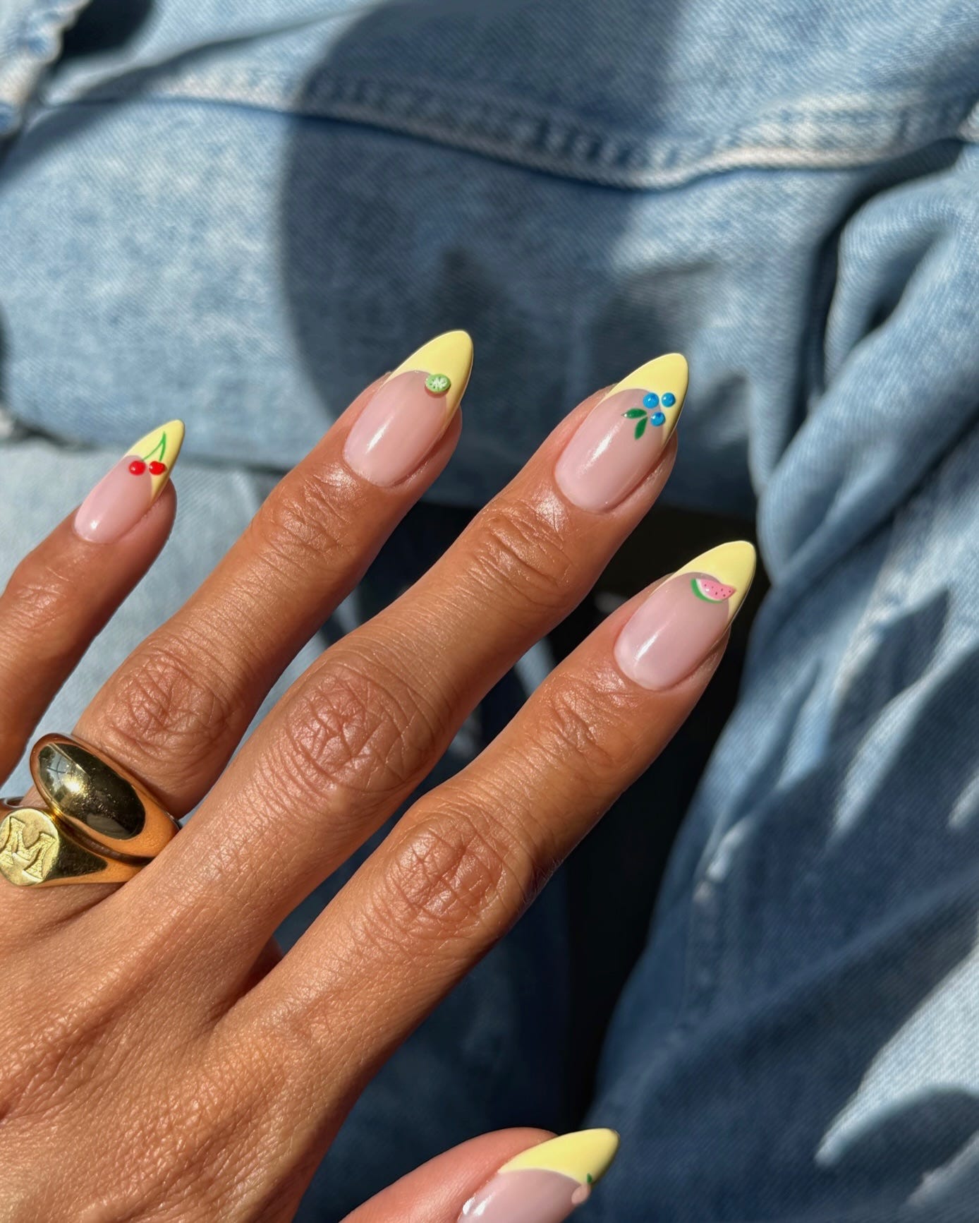 Yellow French Tips with Fruit Motifs Yellow French Tips with Fruit Motifs — French Nail Designs