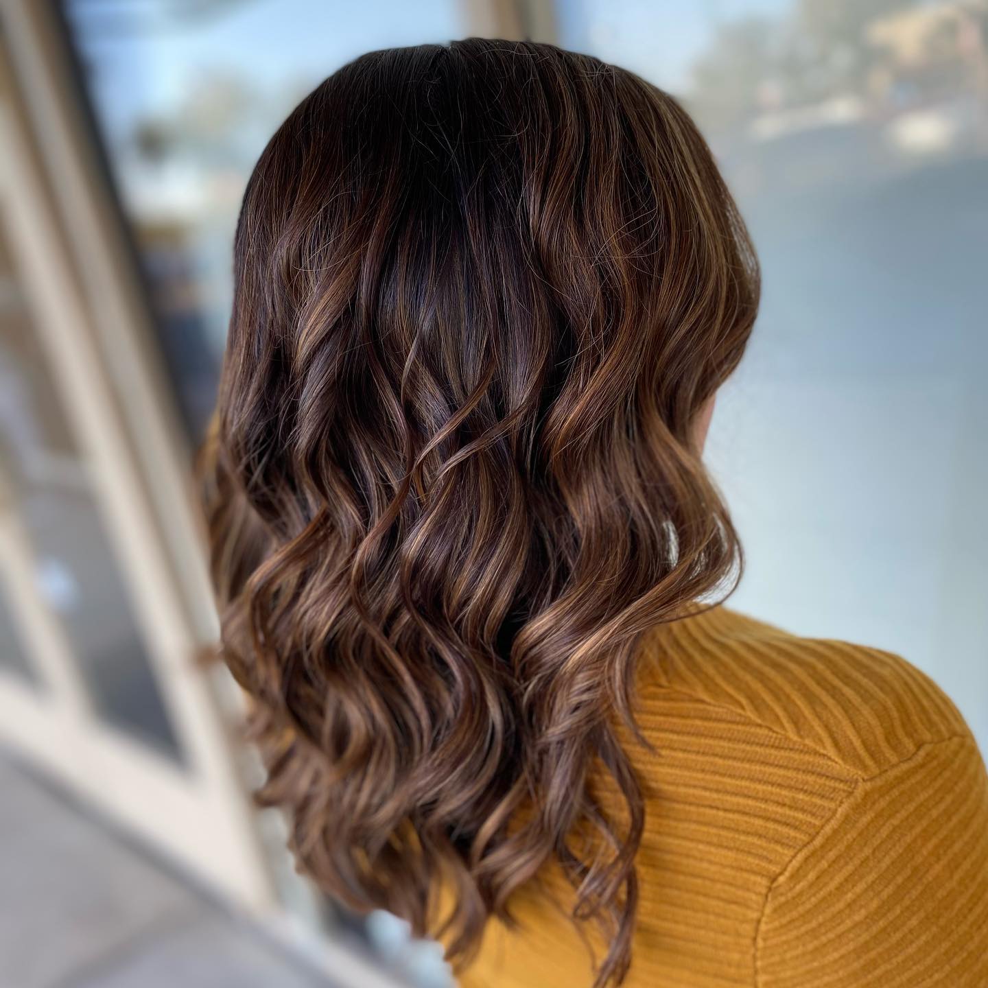 Long Layers Dark Brown With Copper Caramel Highlights Long Layers Dark Brown With Copper Caramel Highlights — Low Maintenance Winter Hair Colors