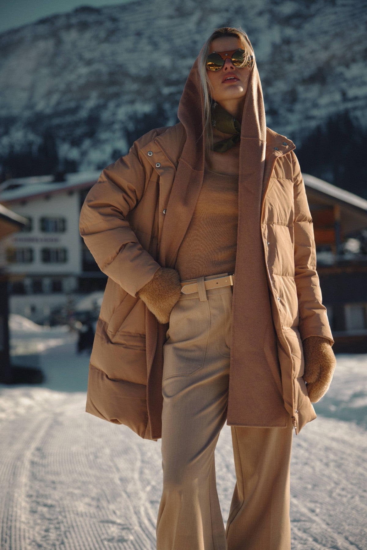Monochromatic Camel Puffer with Wide-Leg Trousers Monochromatic Camel Puffer with Wide-Leg Trousers — Winter Puffer Jacket Outfits