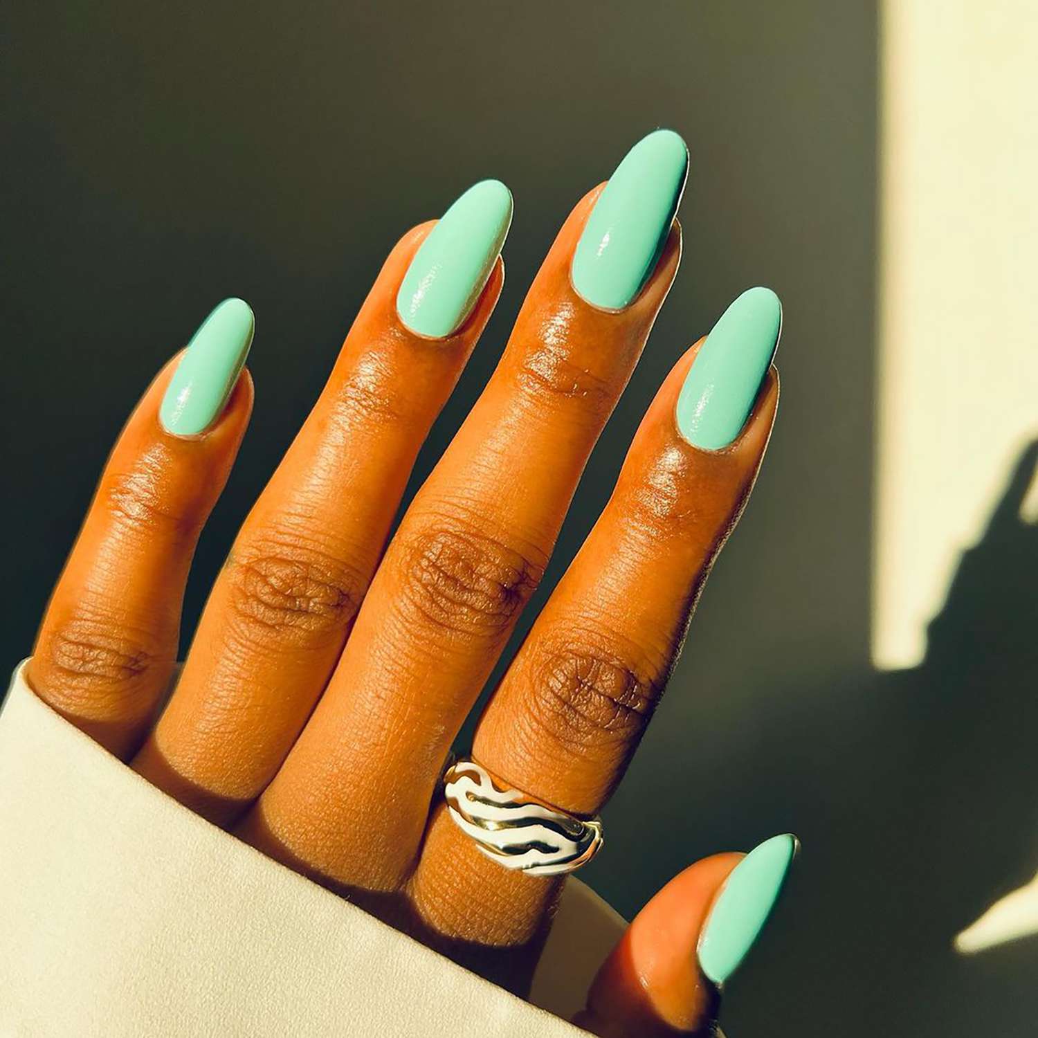Bold Vibrant Mint Green Almonds Bold Vibrant Mint Green Almonds — Winter Nail Colors for Women Over 40
