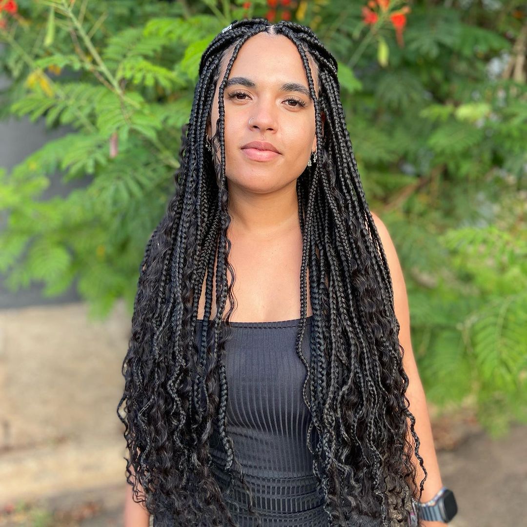 No Bangs Long Thick Knotless Braids With Curly Ends No Bangs Long Thick Knotless Braids With Curly Ends — Winter Knotless Braids