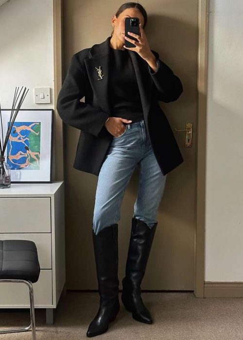 Classic Smart-Casual: Black Boots and Blazer Classic Smart-Casual: Black Boots and Blazer — Riding Boots Outfits