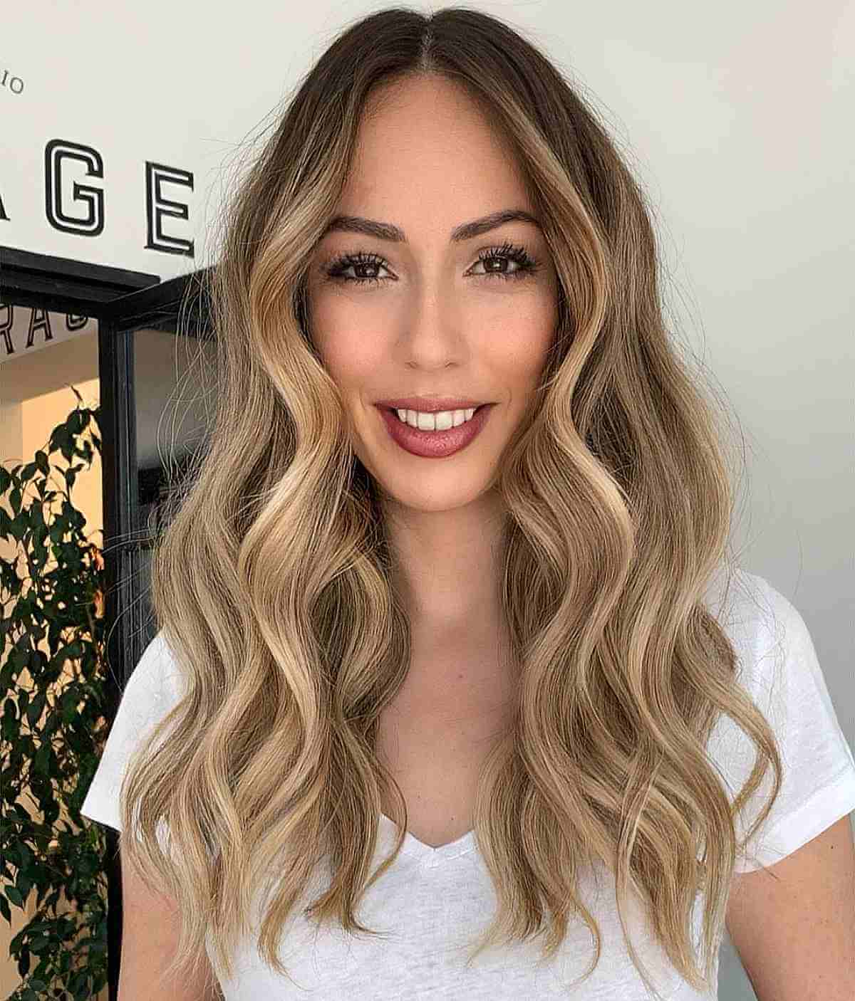 Medium Brown With Ash Blonde Waves Medium Brown With Ash Blonde Waves — Winter Haircuts for Long Faces