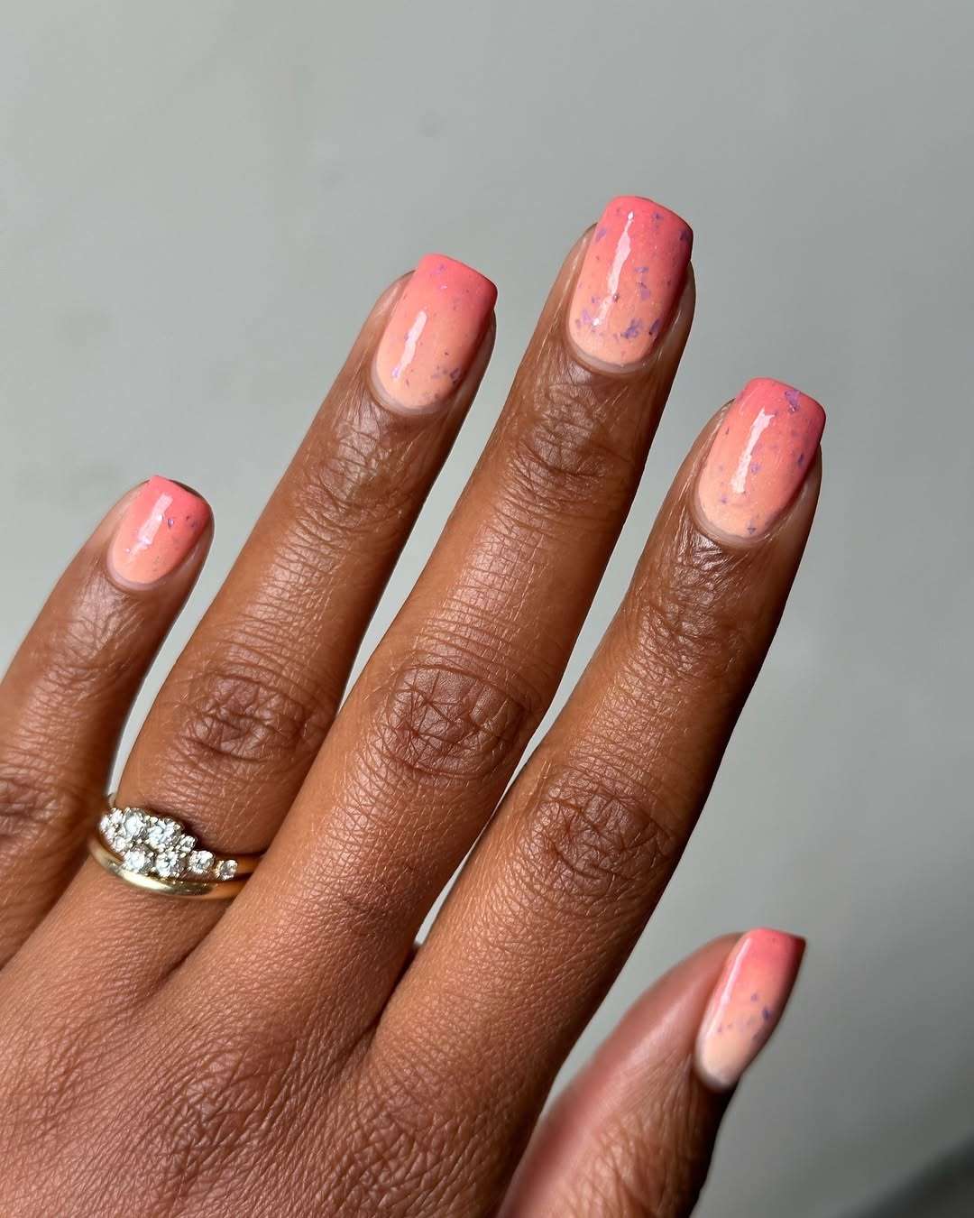 Pink Peach Ombre with Iridescent Flakes Pink Peach Ombre with Iridescent Flakes — Ombre Nail Designs