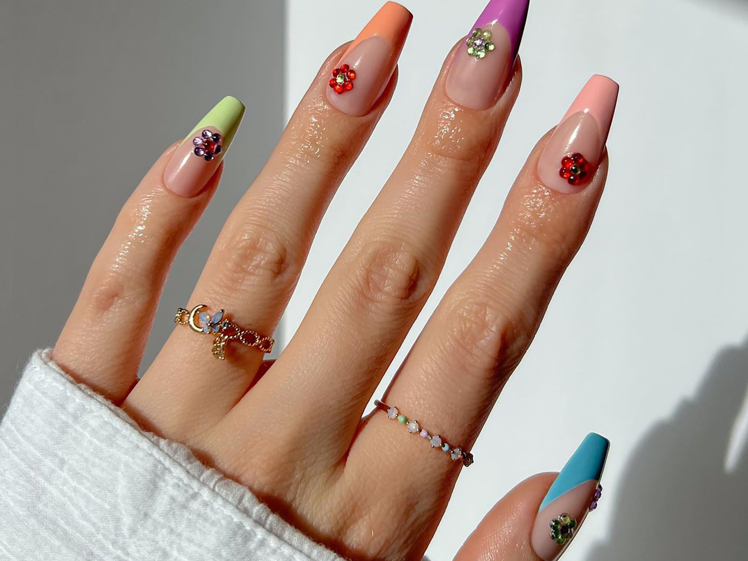 Colorful French Tips Visual Idea — Coffin Nail Designs