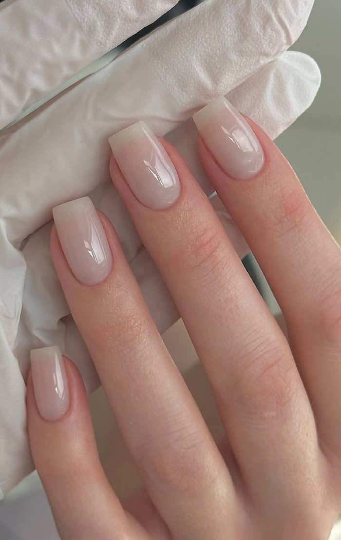 Translucent Milky White Short Square Glossy — Milky White Nails