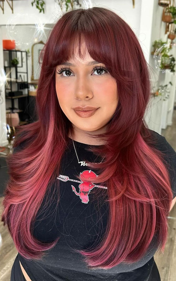 Burgundy with Pinkish-Red Highlights Burgundy with Pinkish-Red Highlights — Winter Red Hair Colors
