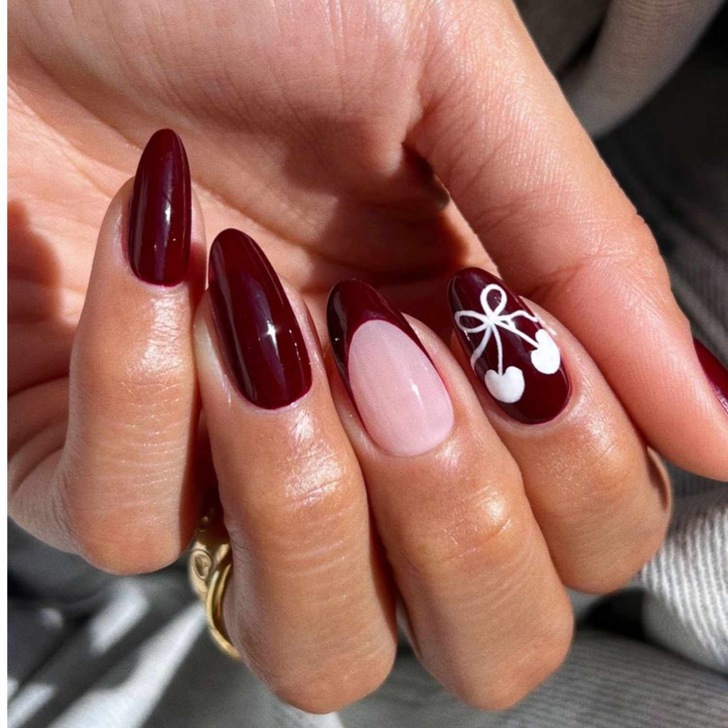 White Cherry Accent Burgundy French Nails White Cherry Accent Burgundy French Nails — Black Cherry Nails
