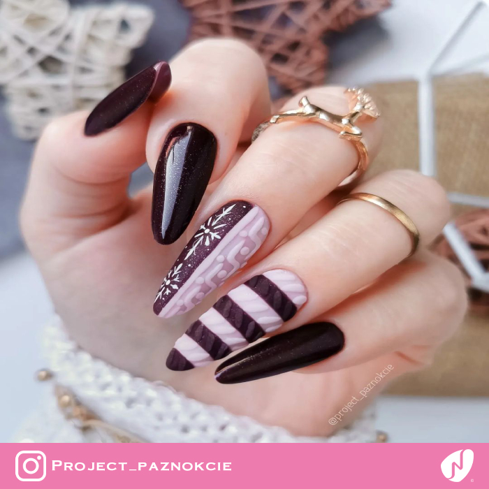 Festive Deep Plum Winter Mix — Sweater Nails