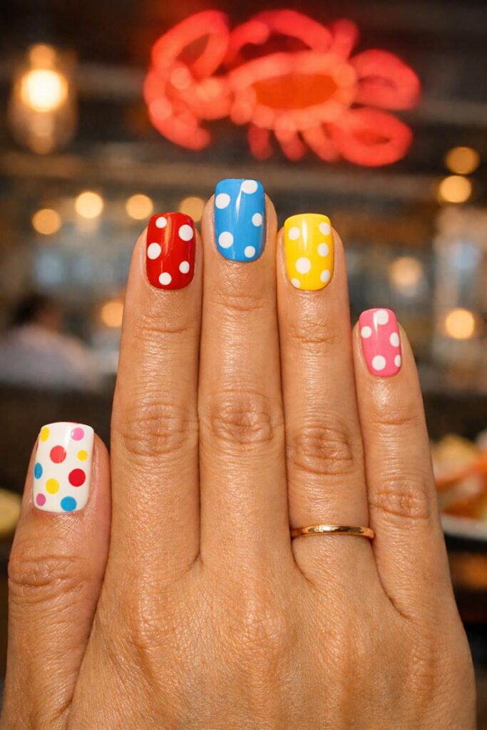 Short Square Polka Dot Nails — Easy Nail Designs