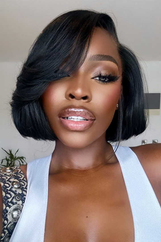 Chin Bob with Curled Ends and Fringe — Winter Haircuts for Black Women