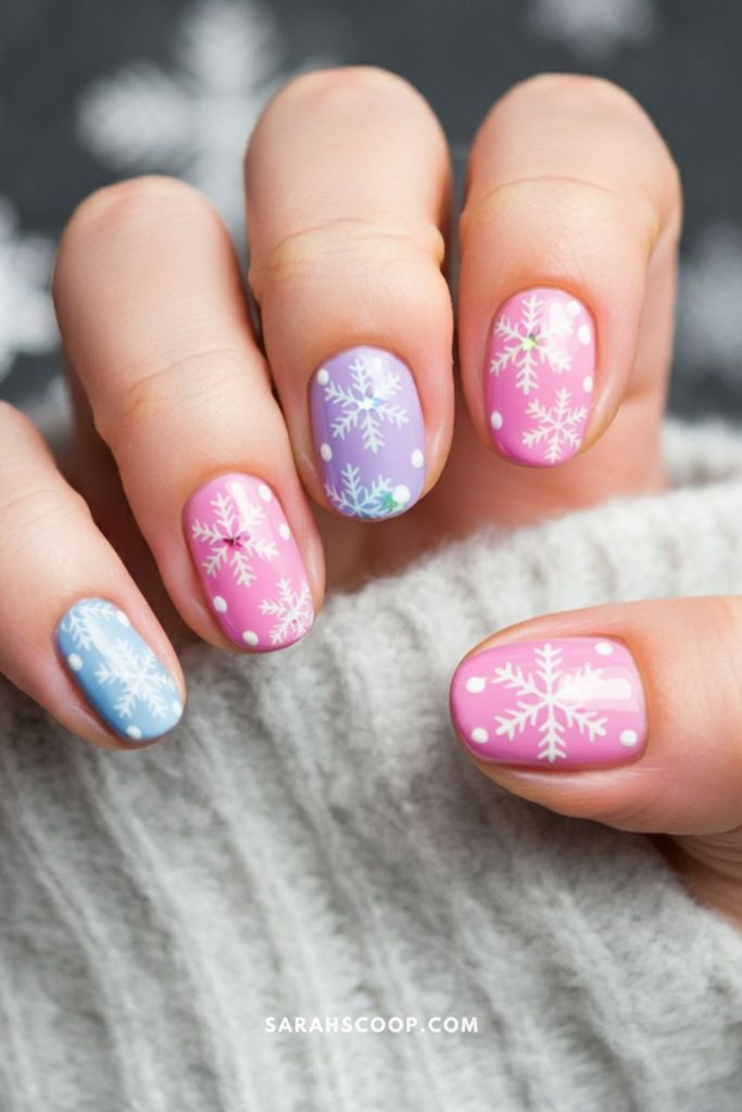 Light Blue Snowflake Polka Dot Nails Light Blue Snowflake Polka Dot Nails — Winter Nails for Kids