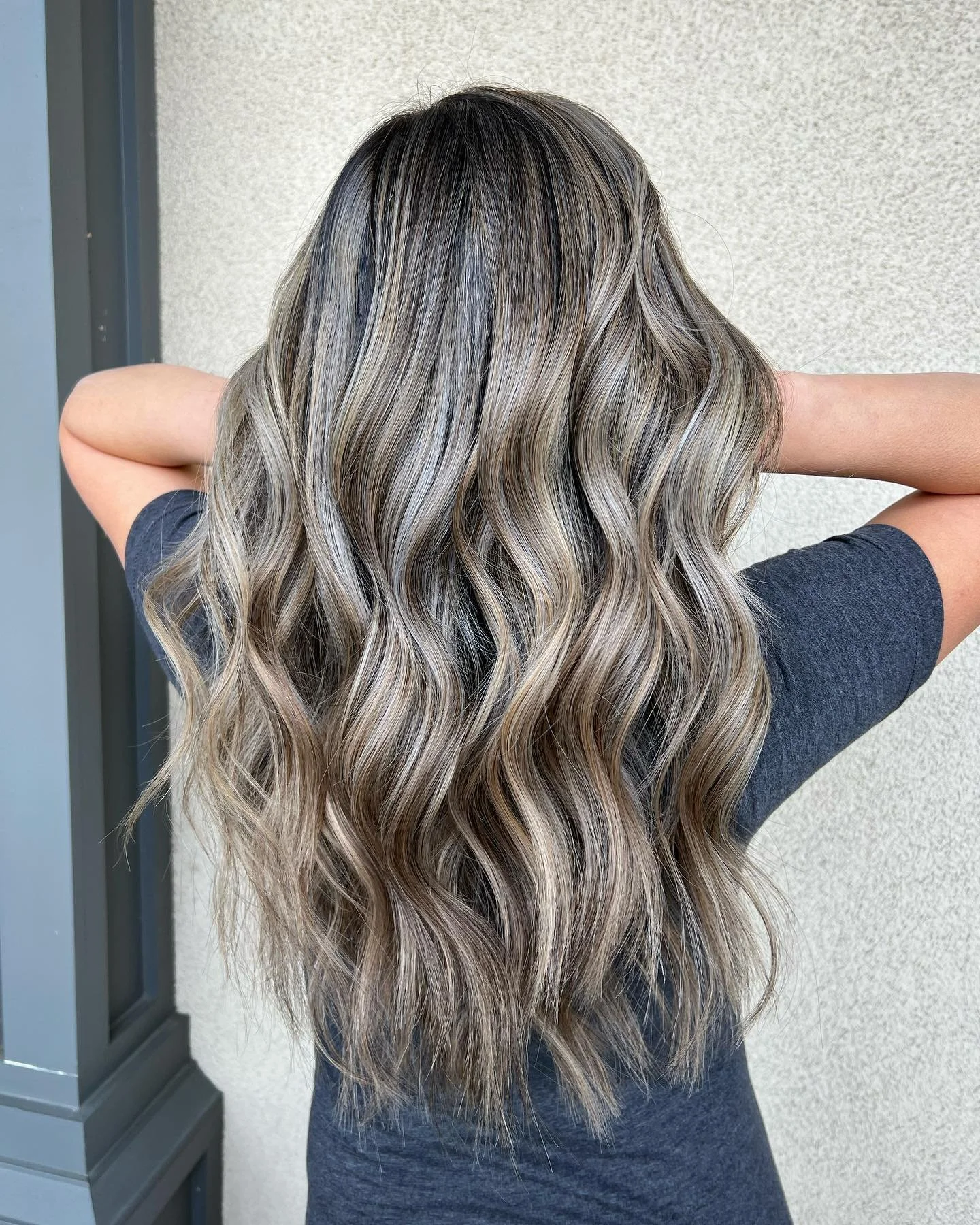 Back View Ash Blonde With Platinum Silver Highlights Back View Ash Blonde With Platinum Silver Highlights — Winter Highlights