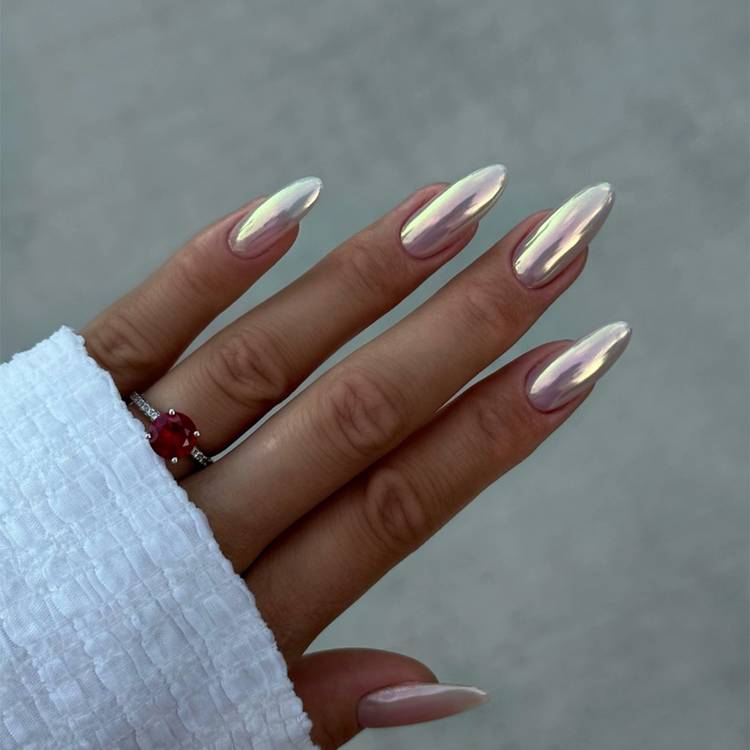 Visual Idea — Iridescent Silver With Pink Undertones — Winter Chrome Nails