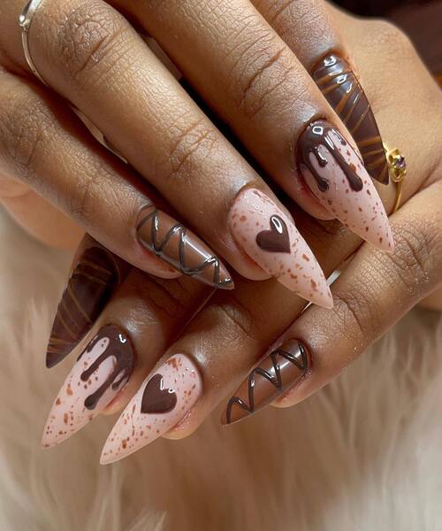 Themed Dripping Chocolate Stilettos Themed Dripping Chocolate Stilettos — Chocolate Brown Nails