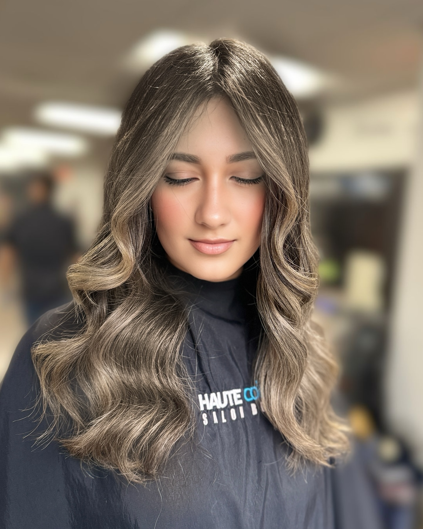 Collarbone Wavy Blowout With Ash Brown Balayage — This Image Features A Woman With Long — Ash Brown Hair