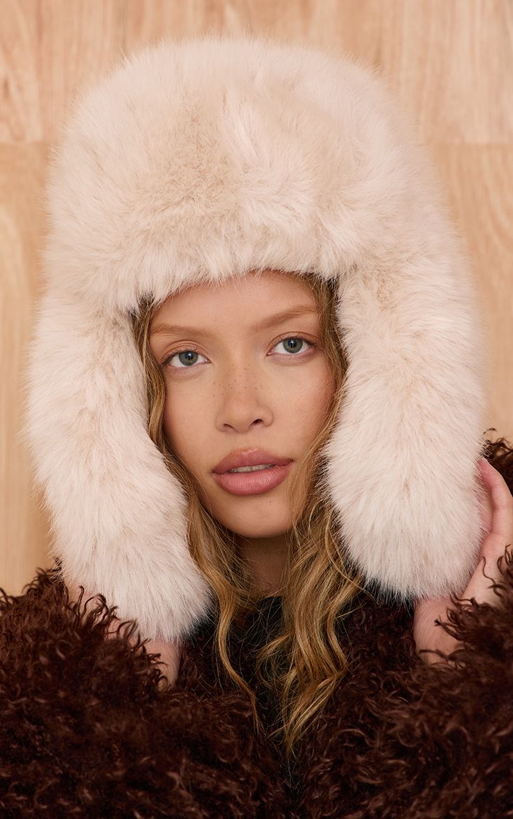 Cream Faux Fur Trapper Hat with Curly Coat — Fur Hat Outfits