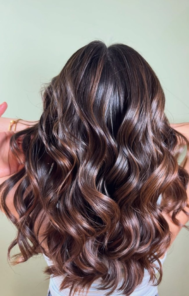 Layers Dark Brown With Cinnamon Highlights and Balayage — Cinnamon Brown Hair