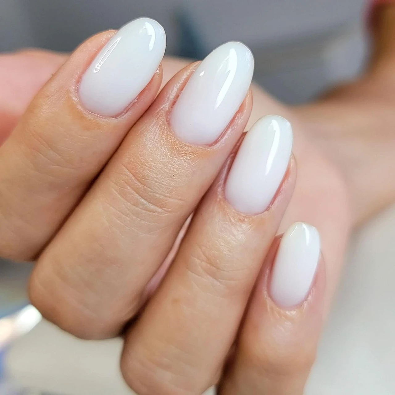 Translucent Milky White Medium Oval — Milky White Nails