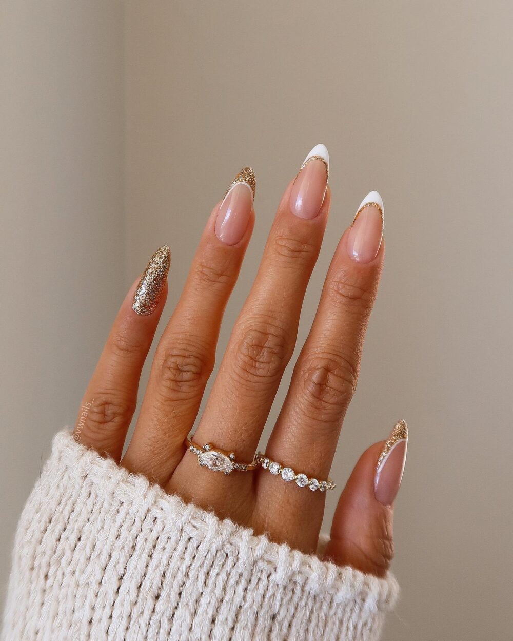 Sheer Pink French with Gold Accents — Minimalist Winter Nails