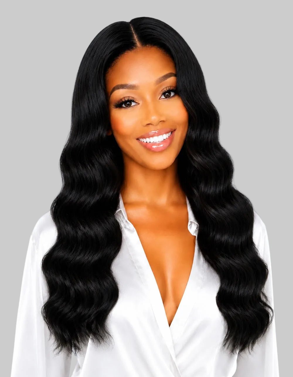 Mid-Back Jet Black Loose Waves — Uniform Waves With A Middle Parting Mid-Back Jet Black Loose Waves — Uniform Waves With A Middle Parting — Jet Black Hair