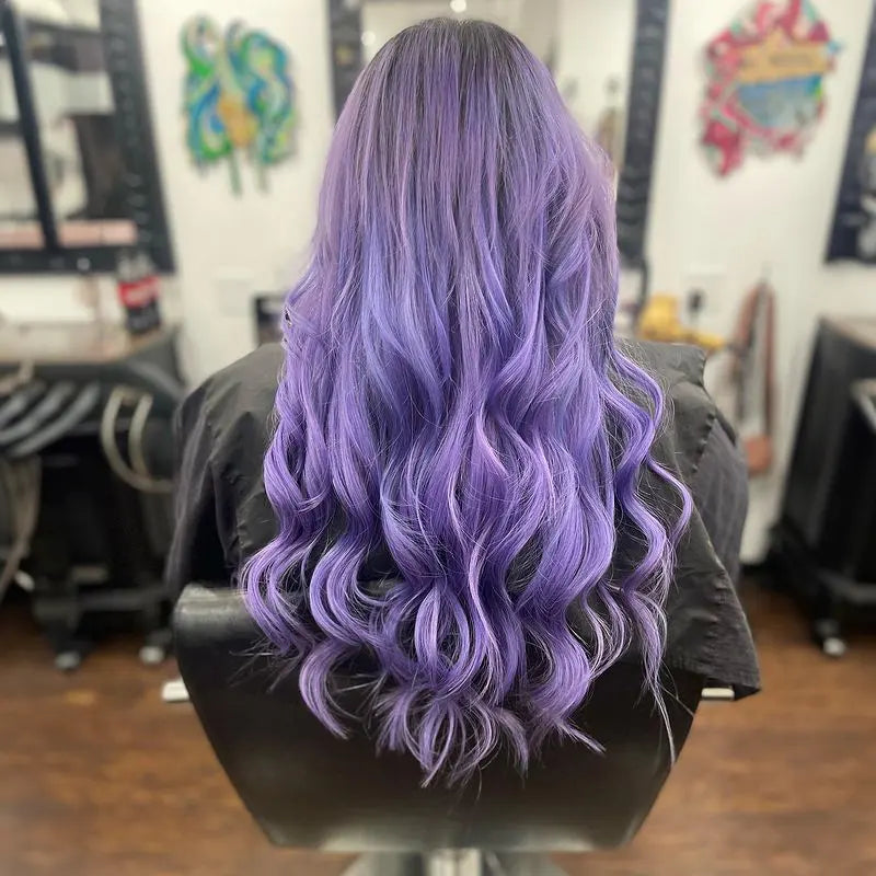 Long Wavy Hair With Purple, Pink, Blue Highlights — Plum Hair Color