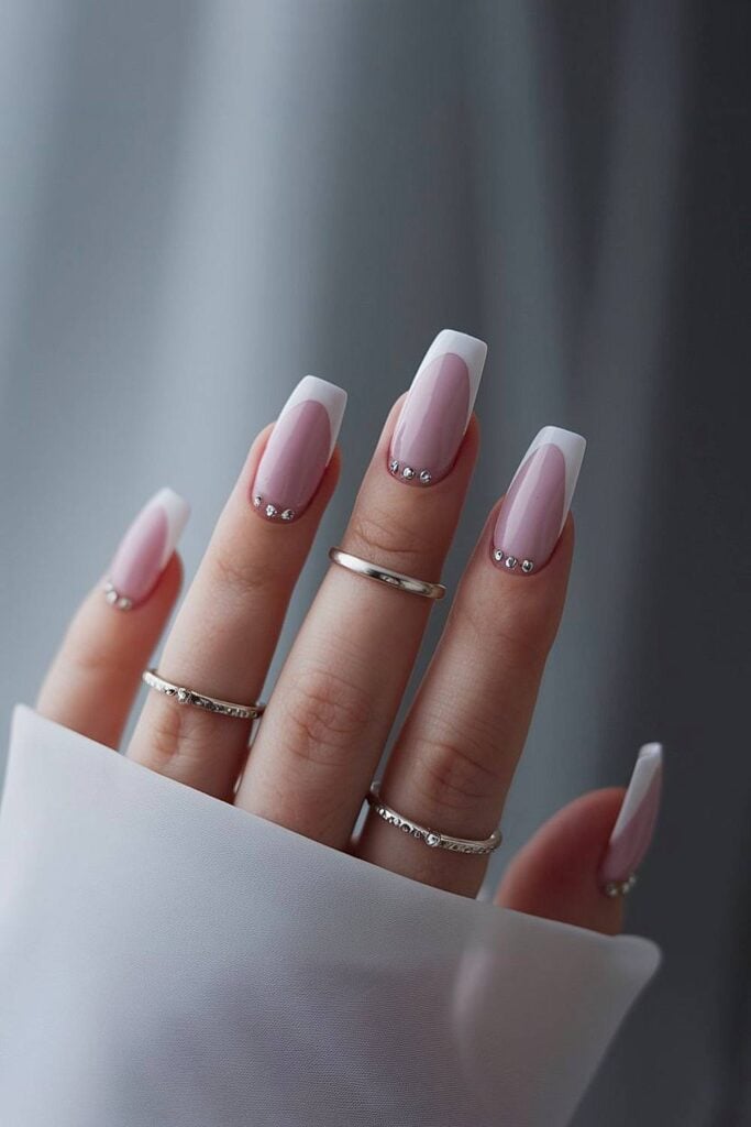 Nude Pink Base With Opaque White Tips Visual Idea Nude Pink Base With Opaque White Tips Visual Idea — Winter Formal Nails