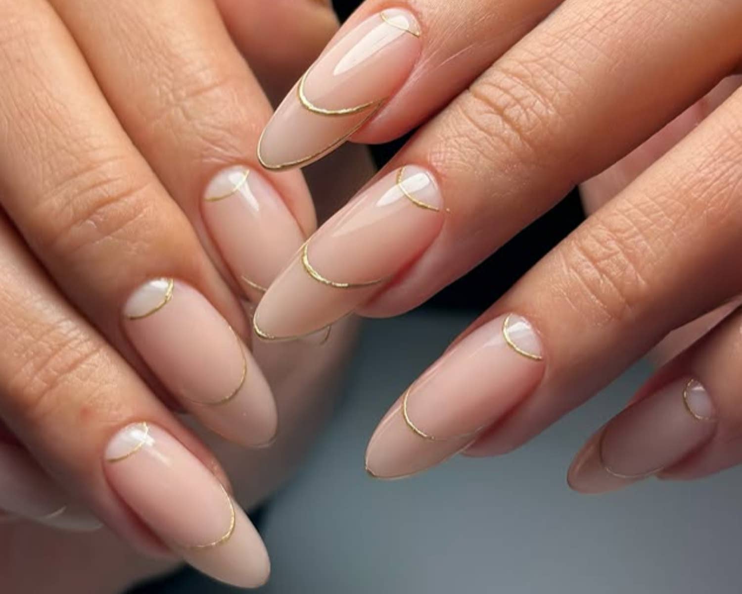 Sheer Nude Gold Arc Half-Moon Nails Sheer Nude Gold Arc Half-Moon Nails — Classy Simple Nail Designs