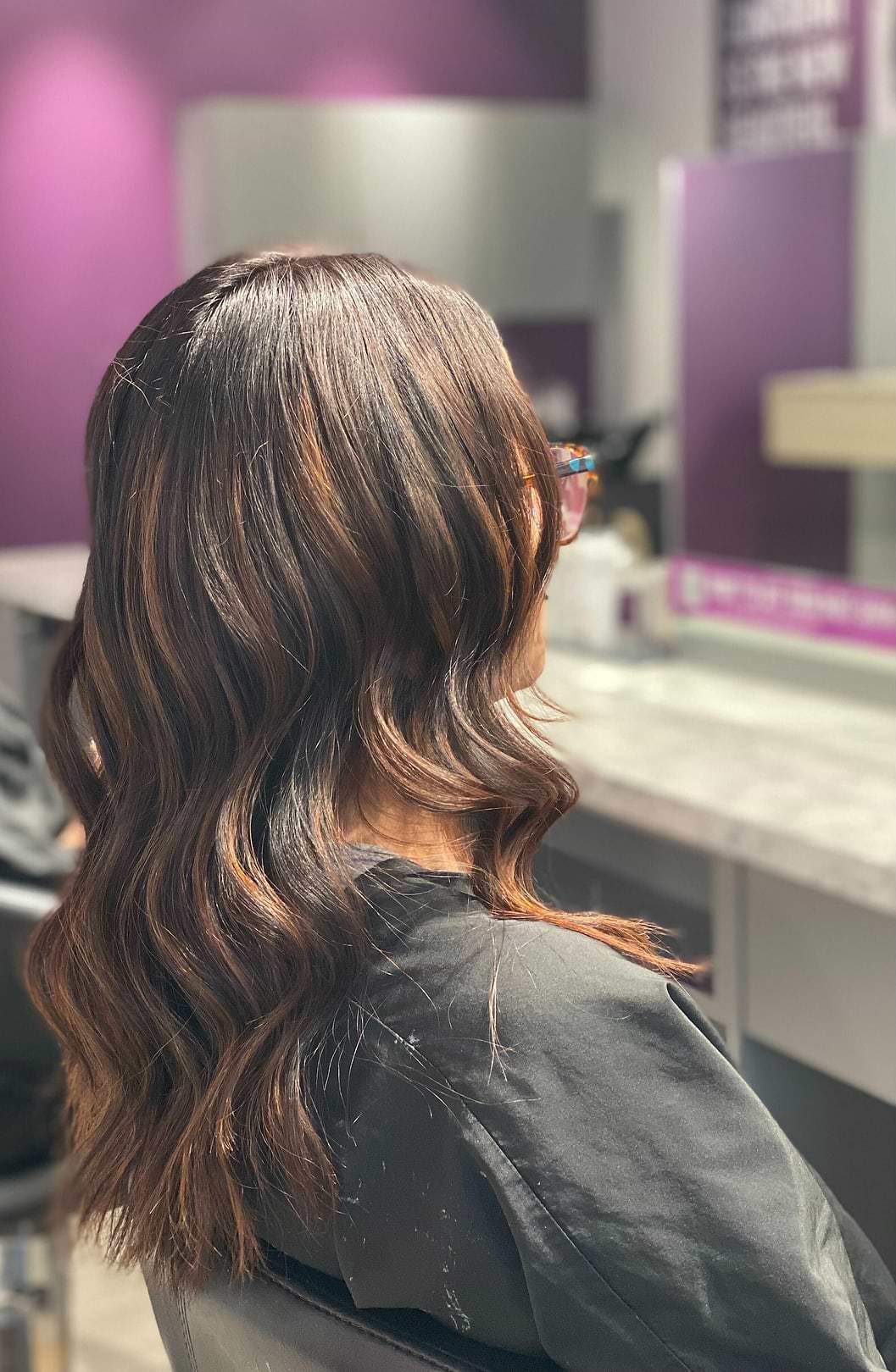 Collarbone Dark Brown With Warm Caramel and Blonde Collarbone Dark Brown With Warm Caramel and Blonde — Reverse Balayage